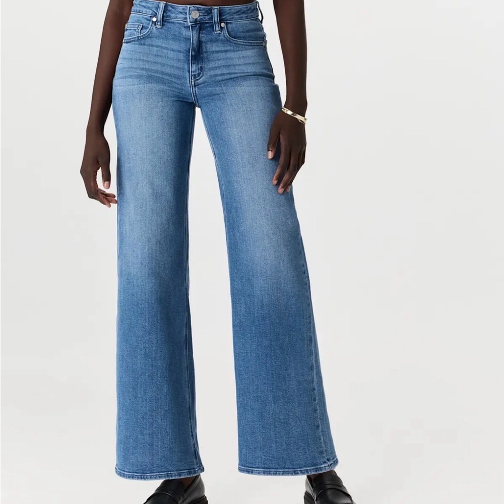 Quince Seaside Blue High-Rise Wide Leg Jeans, Sz 27 inseam 28”